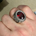 Men Handmade Red Ruby Gemstone Engraved Silver Ring
