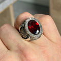 Men Handmade Red Ruby Gemstone Engraved Silver Ring