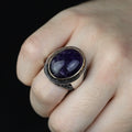 Men Handmade Oval Natural Amethyst Gemstone Handmade Ring