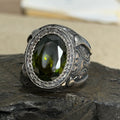 925 Solid Silver Peridot Gemstone Ottoman Style Engraved Ring