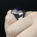 Men Handmade Oval Natural Amethyst Gemstone Handmade Ring