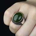 925 Silver Men Turkish Handmade Natural Canadian Green Jade Stone Ring