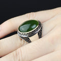925 Silver Men Turkish Handmade Natural Canadian Green Jade Stone Ring
