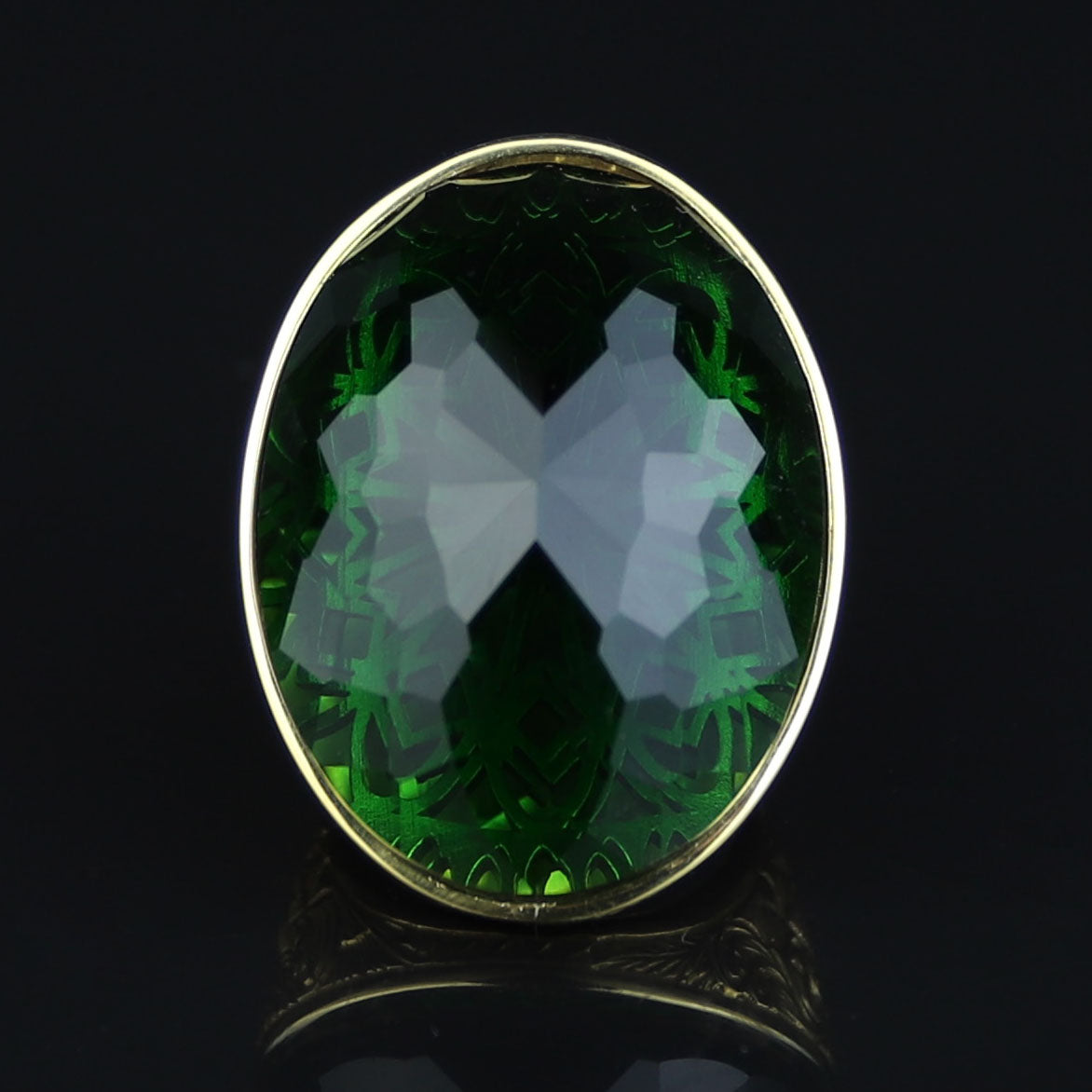 Gold Engraved Large Emerald Ring , Men Hand- Engraved Ring, Vintage Ottoman Ring, Men Green Stone Ring, 925k Sterling Silver Ring