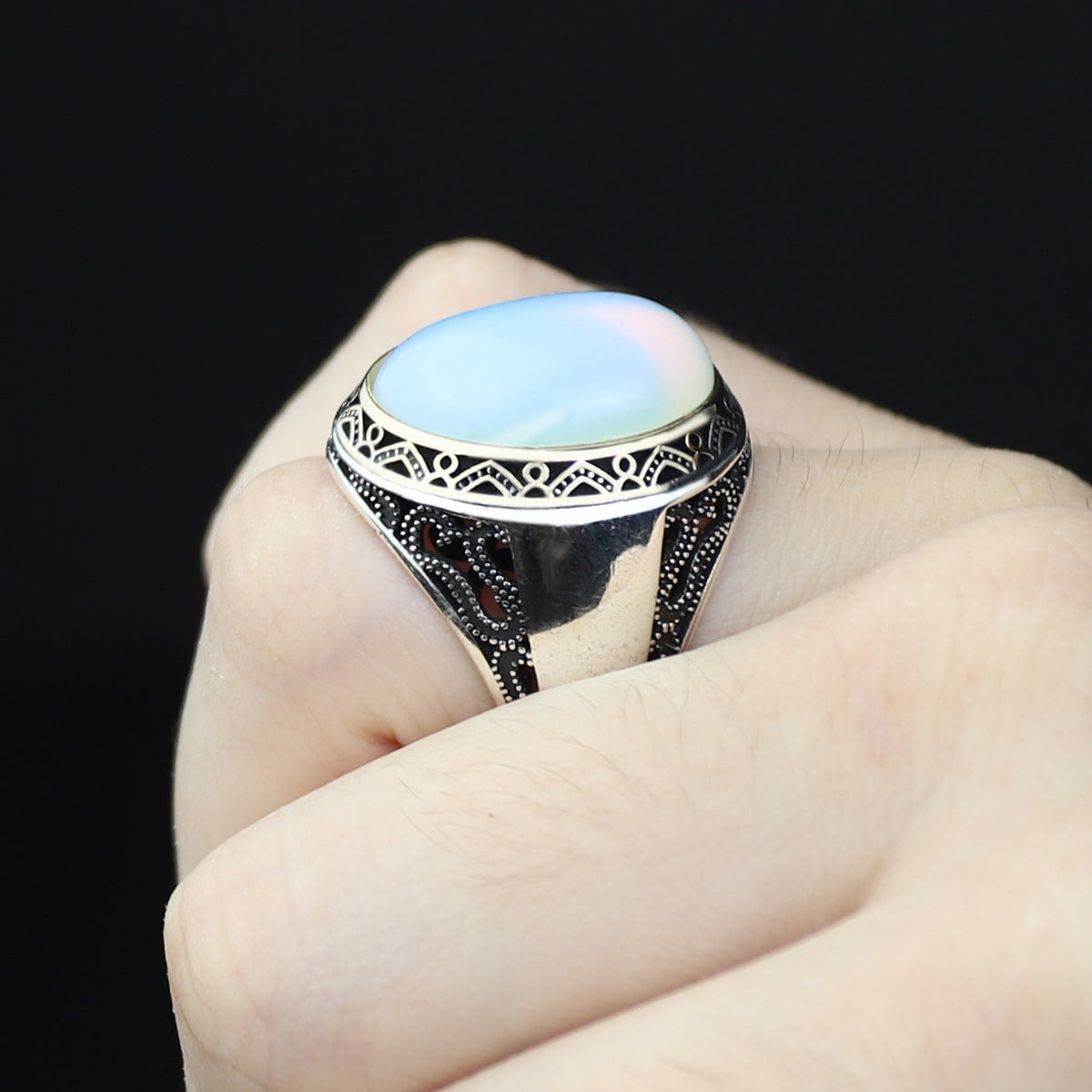 Men Handmade Natural Oval Moonstone Gemstone Turkish Ring