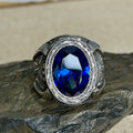 Men Handmade 925 Silver Blue Sapphire Gemstone Ring