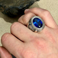 Men Handmade 925 Silver Blue Sapphire Gemstone Ring