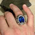 Men Handmade 925 Silver Blue Sapphire Gemstone Ring