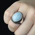 Men Handmade Natural Aquamarine Gemstone Turkish Silver Ring