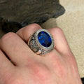 Men Handmade 925 Silver Blue Sapphire Gemstone Ring