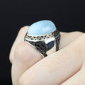 Men Handmade Natural Aquamarine Gemstone Turkish Silver Ring