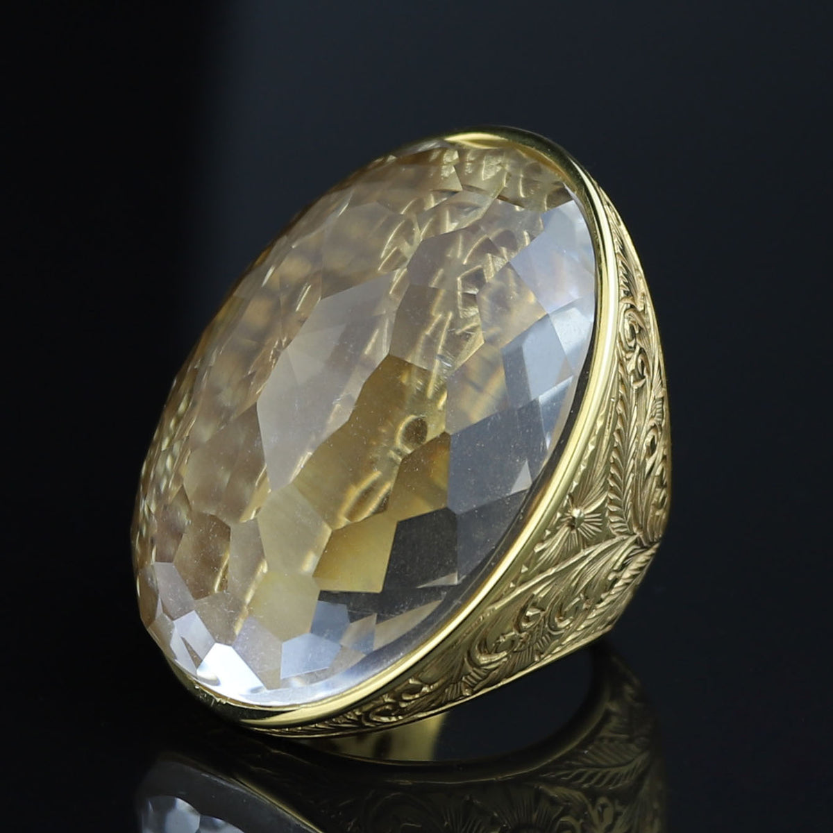 Men 18K Gold Ice Out Diamond Ring, Large Engraved Gemstone Mens Ring, Diamond Ottoman Men Ring, Gift For Men, 925 Sterling Silver