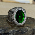 925 Sterling Silver Oval Cut Green Emerald Gemstone Ottoman Style Ring