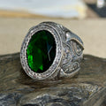925 Sterling Silver Oval Cut Green Emerald Gemstone Ottoman Style Ring