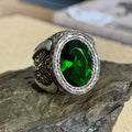 925 Sterling Silver Oval Cut Green Emerald Gemstone Ottoman Style Ring