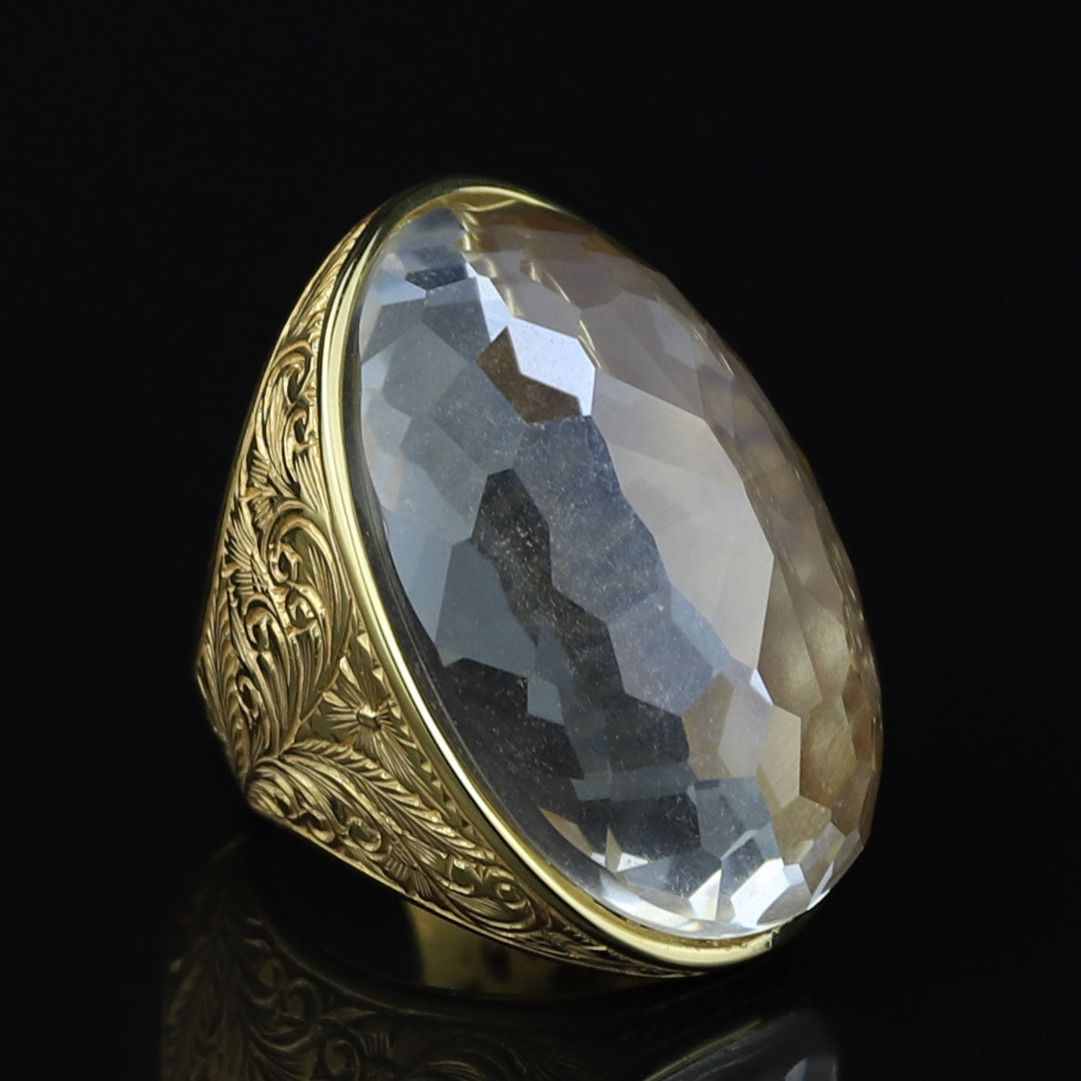 Men 18K Gold Ice Out Diamond Ring, Large Engraved Gemstone Mens Ring, Diamond Ottoman Men Ring, Gift For Men, 925 Sterling Silver