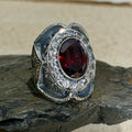 925 Sterling Silver Ruby Gemstone Ottoman Style Engraved Ring
