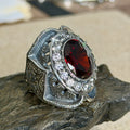 925 Sterling Silver Ruby Gemstone Ottoman Style Engraved Ring