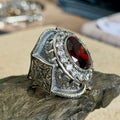 925 Sterling Silver Ruby Gemstone Ottoman Style Engraved Ring