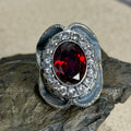 925 Sterling Silver Ruby Gemstone Ottoman Style Engraved Ring