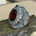 925 Sterling Silver Ruby Gemstone Ottoman Style Engraved Ring