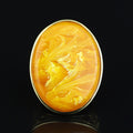 Man Silver Amber Stone Ring , Large Baltic Amber Ring , Turkish Silver Ring , Ottoman Style Embroidered Men's Ring