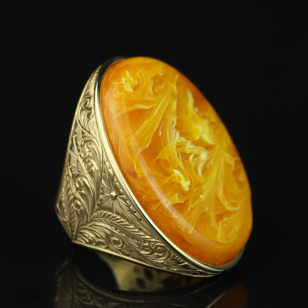 Man Silver Amber Stone Ring , Large Baltic Amber Ring , Turkish Silver Ring , Ottoman Style Embroidered Men's Ring