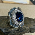 925 Sterling Silver Sapphire And Moissanite Gemstone Engraved Ring
