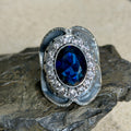 925 Sterling Silver Sapphire And Moissanite Gemstone Engraved Ring