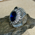 925 Sterling Silver Sapphire And Moissanite Gemstone Engraved Ring