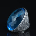 Silver Aquamarine Ring , Large Aquamarine Stone Ring , Great Magnificence Men's Ring