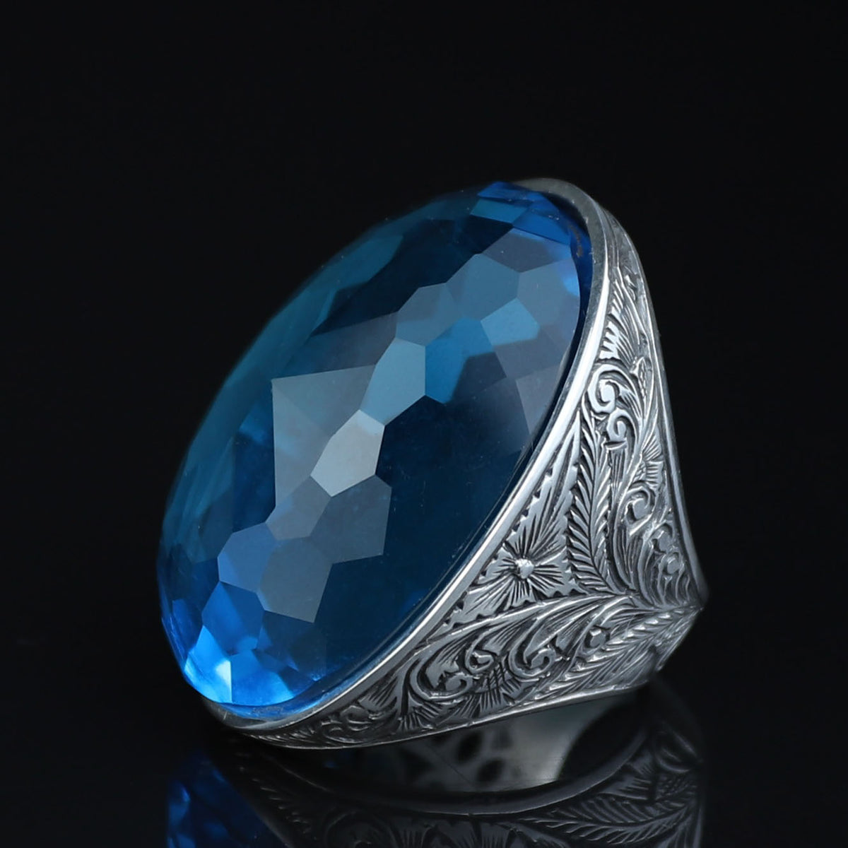 Silver Aquamarine Ring , Large Aquamarine Stone Ring , Great Magnificence Men's Ring