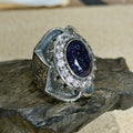 925 Sterling Silver Star Stone Hand-Engraved Ottoman Style Ring