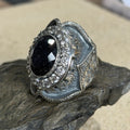 925 Sterling Silver Star Stone Hand-Engraved Ottoman Style Ring
