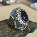 925 Sterling Silver Star Stone Hand-Engraved Ottoman Style Ring