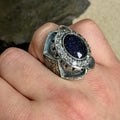925 Sterling Silver Star Stone Hand-Engraved Ottoman Style Ring