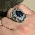 925 Sterling Silver Star Stone Hand-Engraved Ottoman Style Ring