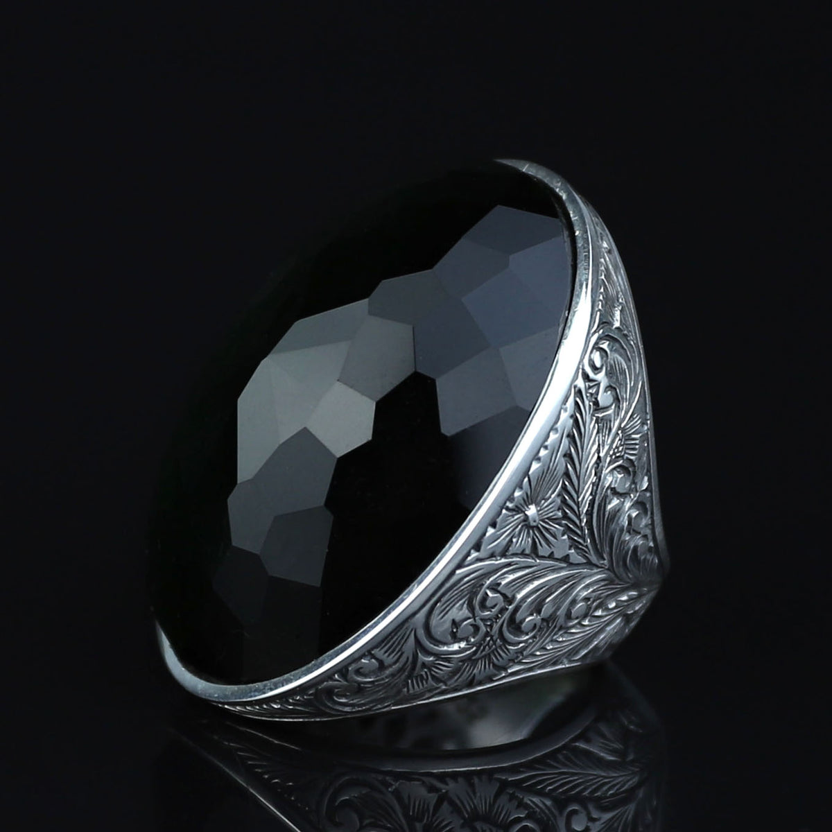 Mens Silver Large Green Stone Ring, Big Large Emerald Stone Ring, Ottoman Style Men Ring, Gift for Him, 925k Sterling Silver