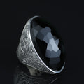 Mens Silver Large Green Stone Ring, Big Large Emerald Stone Ring, Ottoman Style Men Ring, Gift for Him, 925k Sterling Silver