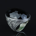 Mens Silver Large Green Stone Ring, Big Large Emerald Stone Ring, Ottoman Style Men Ring, Gift for Him, 925k Sterling Silver