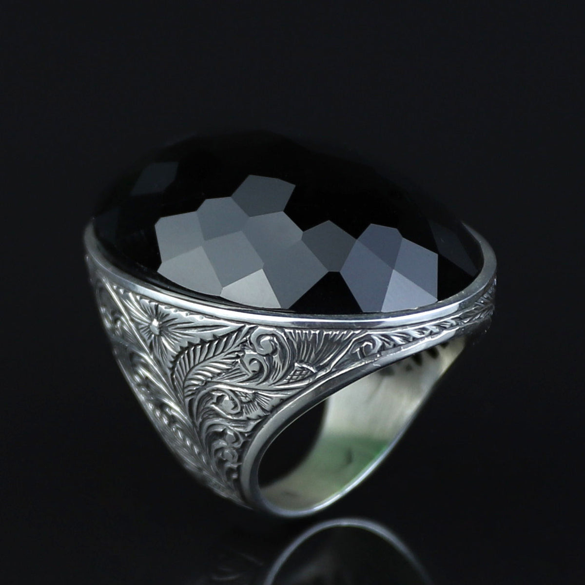 Mens Silver Large Green Stone Ring, Big Large Emerald Stone Ring, Ottoman Style Men Ring, Gift for Him, 925k Sterling Silver