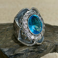 925 Sterling Silver Men Oval Aquamarine Gemstone Handmade Ring