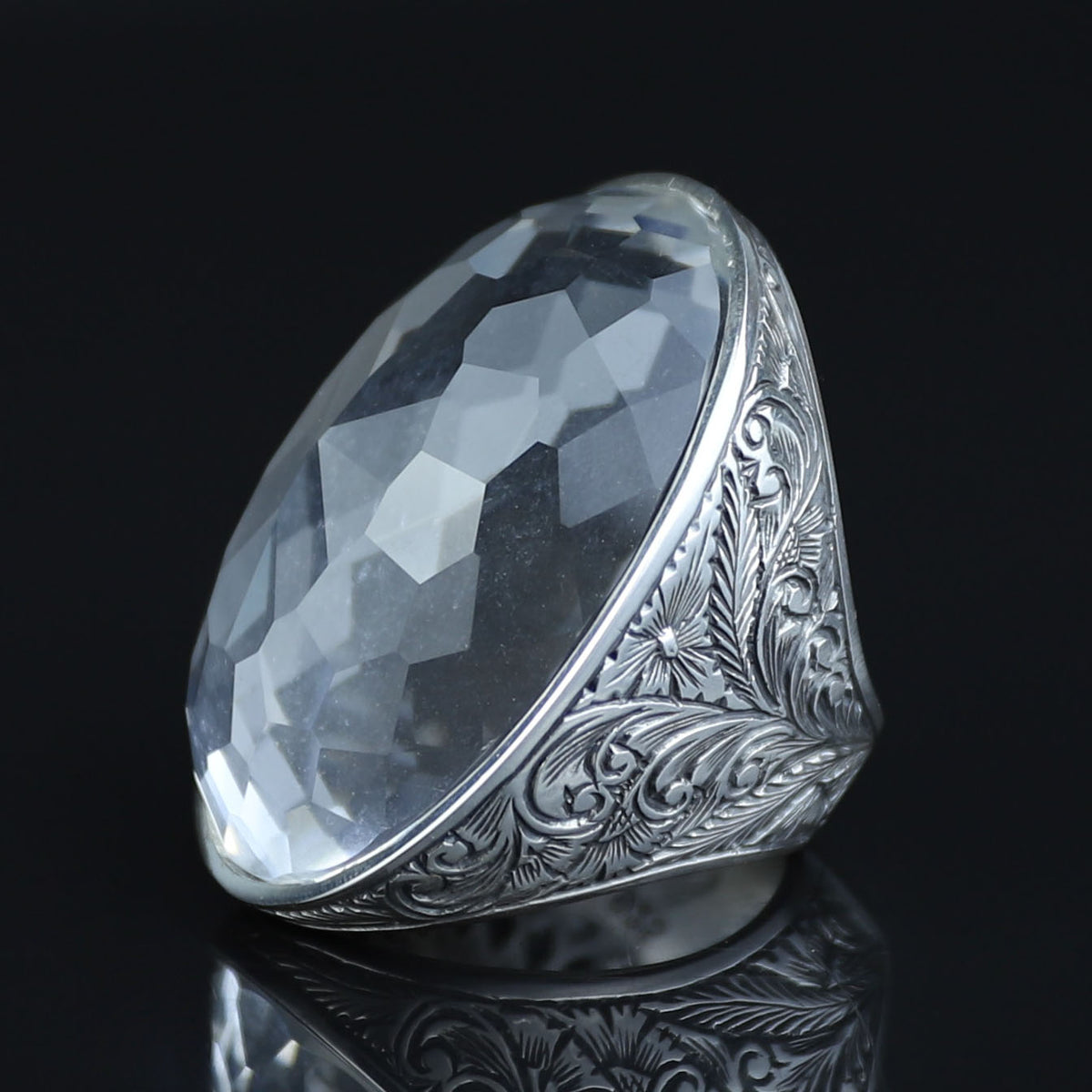 Men Large Silver White Diamond Ring, Moissanite Gemstone Men Ring,Silver Vintage Handcrafted Ottoman Men Ring