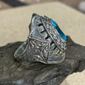 925 Sterling Silver Men Oval Aquamarine Gemstone Handmade Ring