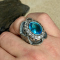 925 Sterling Silver Men Oval Aquamarine Gemstone Handmade Ring