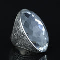 Men Large Silver White Diamond Ring, Moissanite Gemstone Men Ring,Silver Vintage Handcrafted Ottoman Men Ring