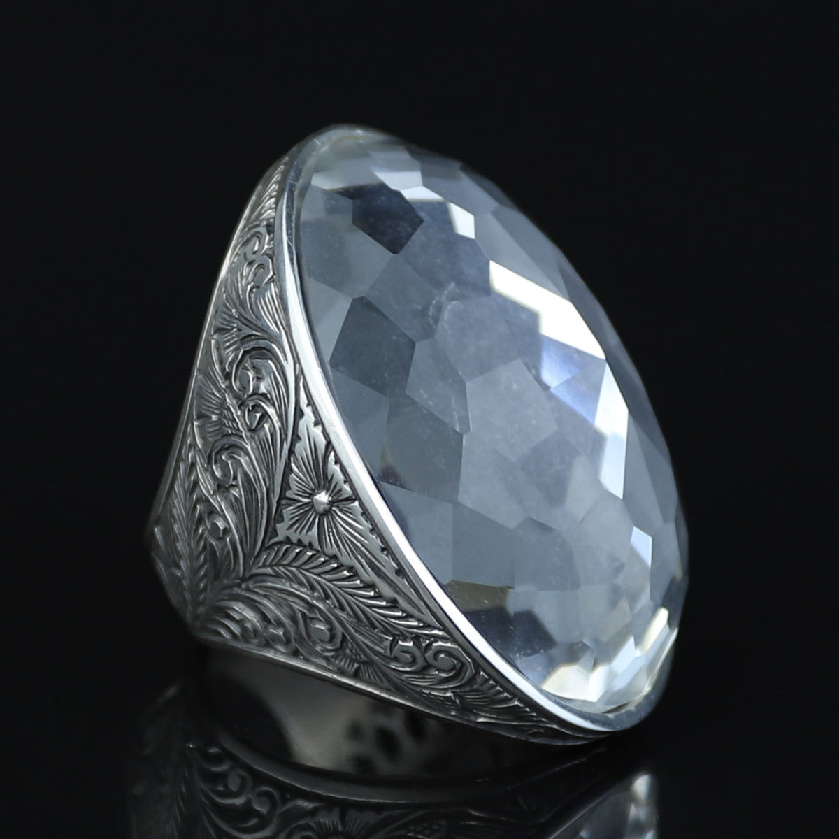 Men Large Silver White Diamond Ring, Moissanite Gemstone Men Ring,Silver Vintage Handcrafted Ottoman Men Ring