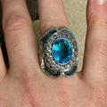 925 Sterling Silver Men Oval Aquamarine Gemstone Handmade Ring