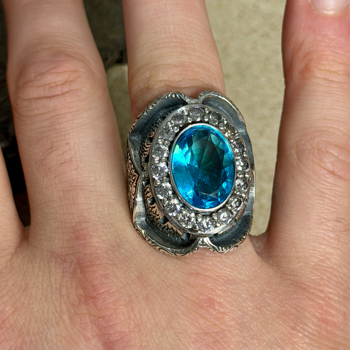 925 Sterling Silver Men Oval Aquamarine Gemstone Handmade Ring