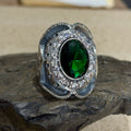 925 Silver Men Handmade Emerald Gemstone Engraved Signet Ring